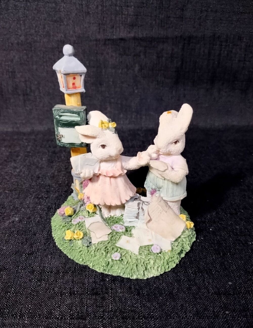 Resin White Easter Spring Bunny Rabbits Girl Boy Mailing Letters Spring Flowers